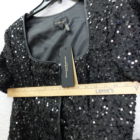 Donna Karan New York Size 14 Black Sequin Short Sleeve ButtonUp Belted Dress NWT - Picture 9 of 16
